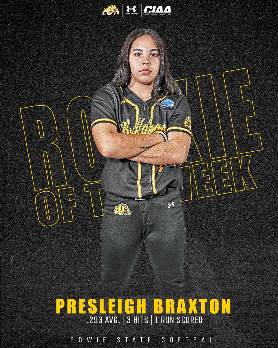 She does it again. 😎

<a href="/SoftballBsu/">Bowie State Softball</a>'s Presleigh Braxton's impressive weekend earns her another title of the CIAA Rookie of the Week!  

#BulldogNation #BiteDown
