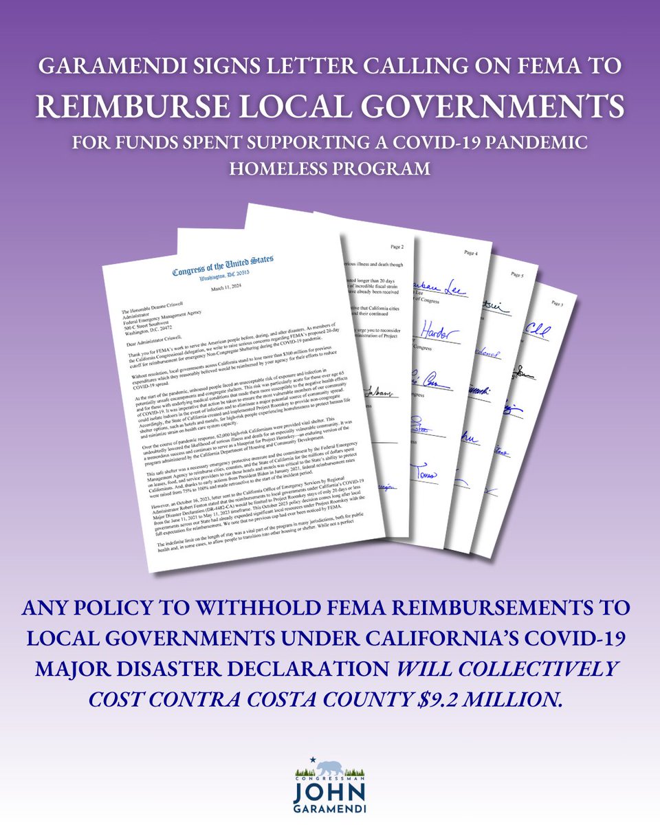 Here's the deal: Contra Costa County and dozens of other Californian cities used these funds for their intended purposes: to support and protect some of the most vulnerable of our neighbors. FEMA should fully reimburse our community.