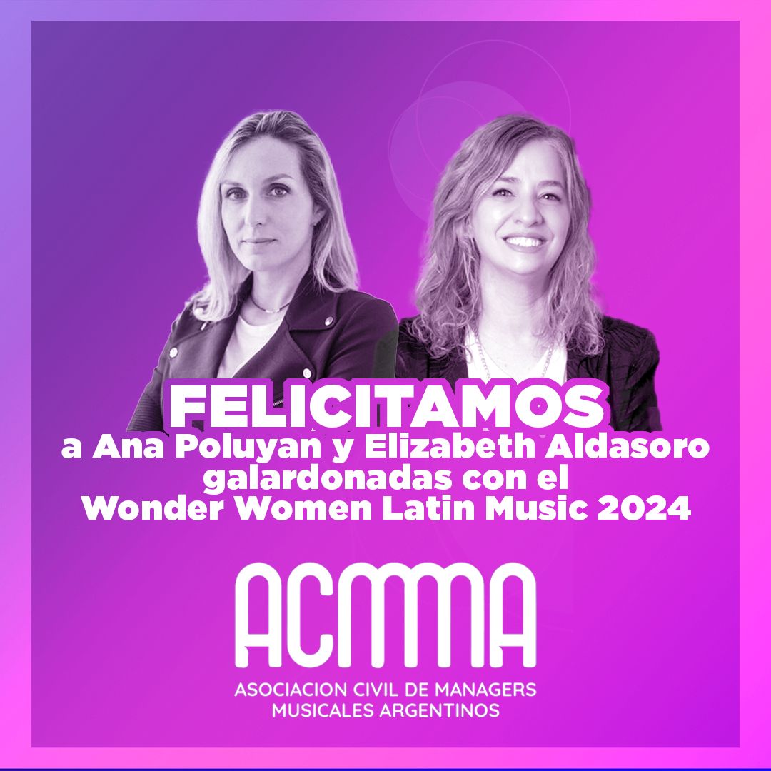 managersarg's tweet photo. Ana Poluyan y Elizabeth Aldasoro, ambas miembros de ACMMA, fueron reconocidas con el galardón Wonder Women of Latin Music, que celebra a las mujeres que marcan la diferencia en la industria de la música. 
La selección fue realizada por @theLAMC  y presentada por Amazon Music. https://t.co/OhvdzKIsci