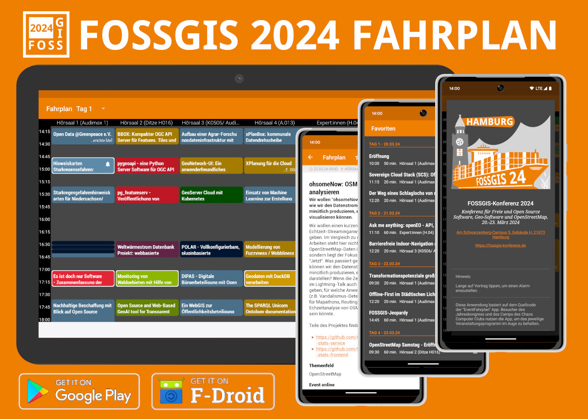 tbsprs's tweet image. Nur noch wenige Tage bis zur 🧭 FOSSGIS-Konferenz in Hamburg ⛴️ Die Programm-App gibt es auf F-Droid & Google Play
🛒 f-droid.org/packages/info.…
🛒 play.google.com/store/apps/det…
#FOSSGIS #FOSSGIS24 #FOSSGIS2024 #fahrplan @FOSSGIS_Konf @osmberlin @OSM_Deutschland @OSMBlogde @geoObserver_