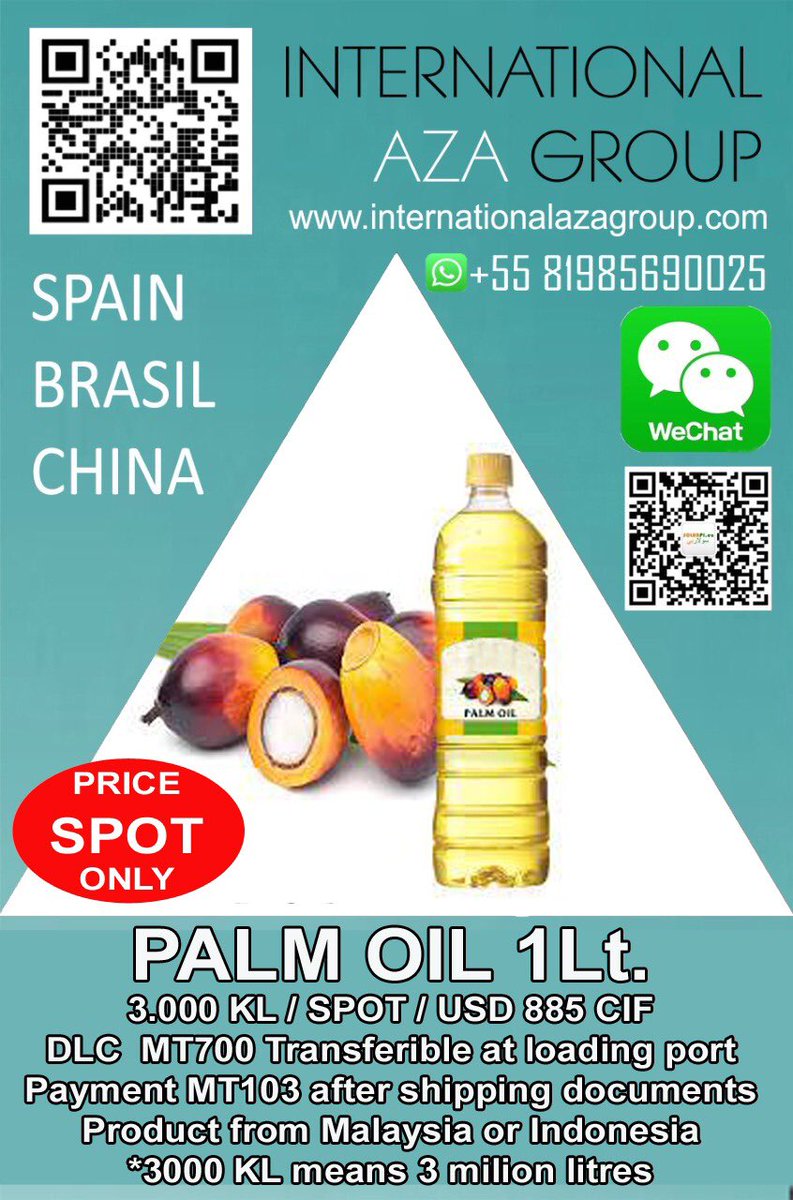 AZAContact's tweet photo. #PALM #OIL Palm Oil 3000Kl / SPOT / USD 895 CIF https://t.co/HnDLrzTtFt