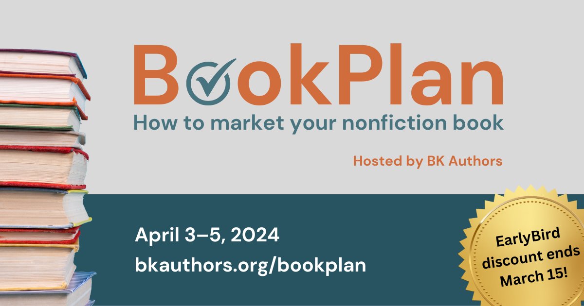 BookPlan is a 3-day online event (April 3–5) where #nonfictionauthors and #bookmarketing and #publishing professionals from the Berrett-Koehler community share strategies for
-launching your book
-reaching your audience
-expanding your impact
Learn more: bkauthors.org/bookplan