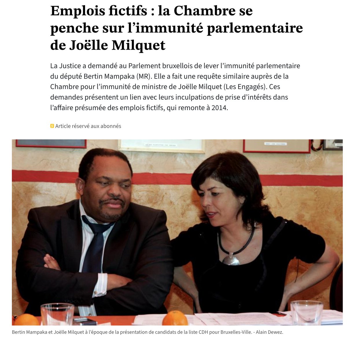 michelhenrion's tweet photo. Une autre levée d'immunité de Joëlle #Milquet suit, logiquement, celle de Bertin #Mampaka/ « La Chambre est saisie d’une demande de levée d’immunité d’une ancienne ministre »,  confirme, par écrit, le cabinet de la  présidente de la Chambre, Eliane Tillieux (PS). « Cette demande sera  soumise à la séance plénière du jeudi 14 mars. L’analyse du dossier sera  ensuite confiée à la commission des poursuites de la Chambre qui se  réunit à huis clos. » (via @lesoir)