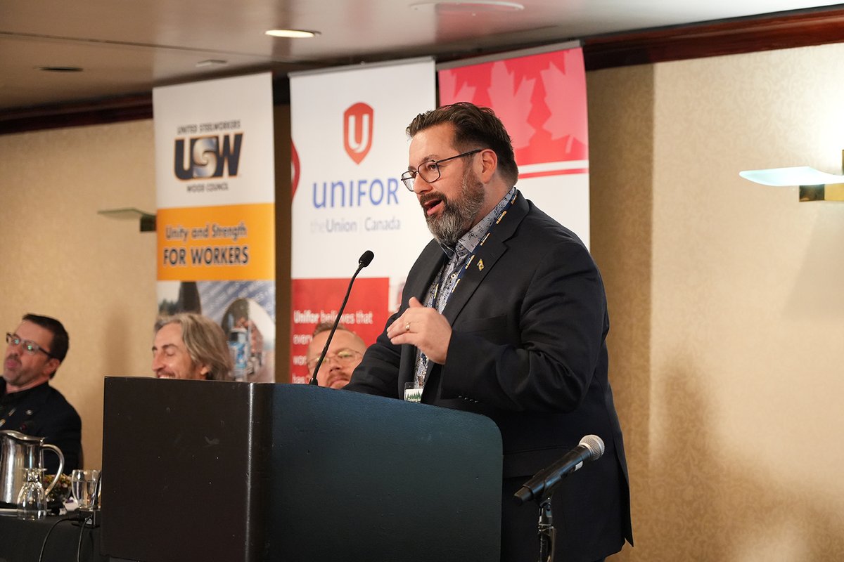 “When we are not making decisions at the table, we lose. When we are at the table when decisions are made, we are part of the solution. We succeed when workers succeed, their families succeed, our communities succeed,” USW Director Scott Lunny told #BCForestry delegates.