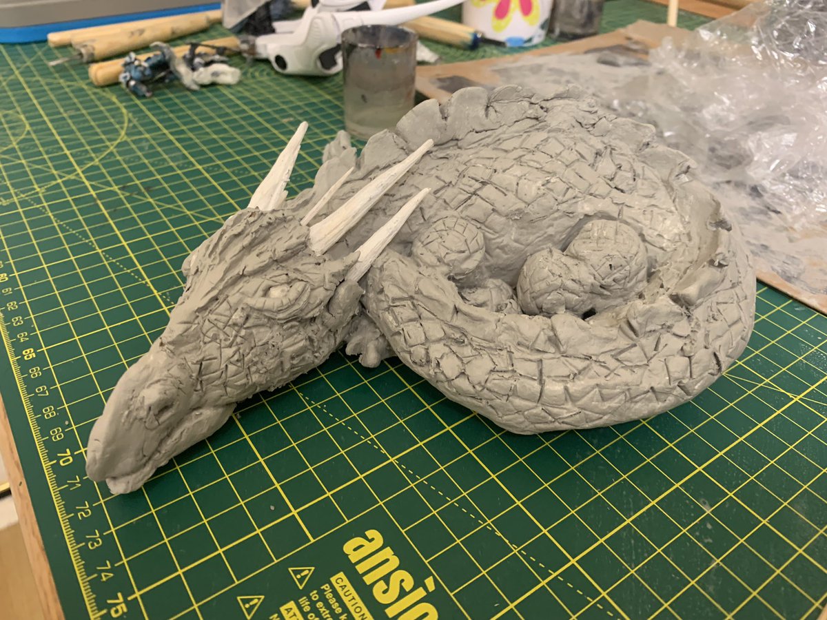 SeaGlassV2's tweet photo. Dragon update
Gave him some horns and legs and baked in the oven ready for painting
#model #wizzkids #WarhammerArt #dnd #dndart #dragon #fantasymodel https://t.co/AlxzuLPOer