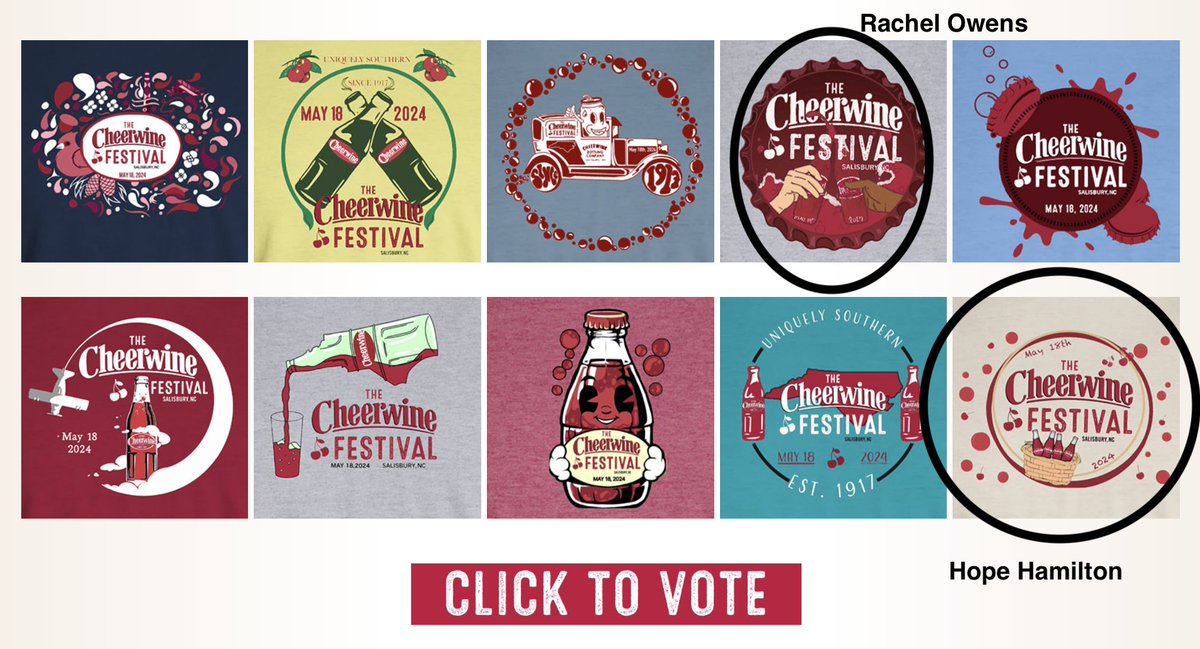 It is time to vote for your favorite logo for this year's Cheerwine Festival T-Shirt. cheerwine.com/festival-conte… Two designs chosen from all those submitted are our very own Mustang Artists - Hope Hamilton and Rachel Owens!  Let's vote for our own - Go East!