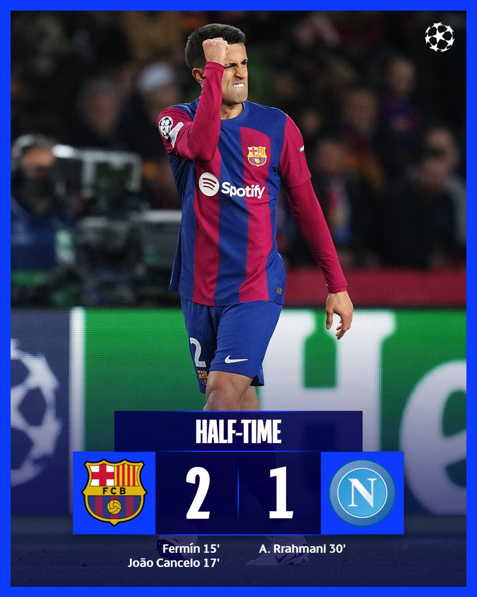 Half time
Bacar - 2
Napoli - 1
Aggregate 3:2 (Barçar : Napoli)

#UCL #BarcaNapoli #Barçar