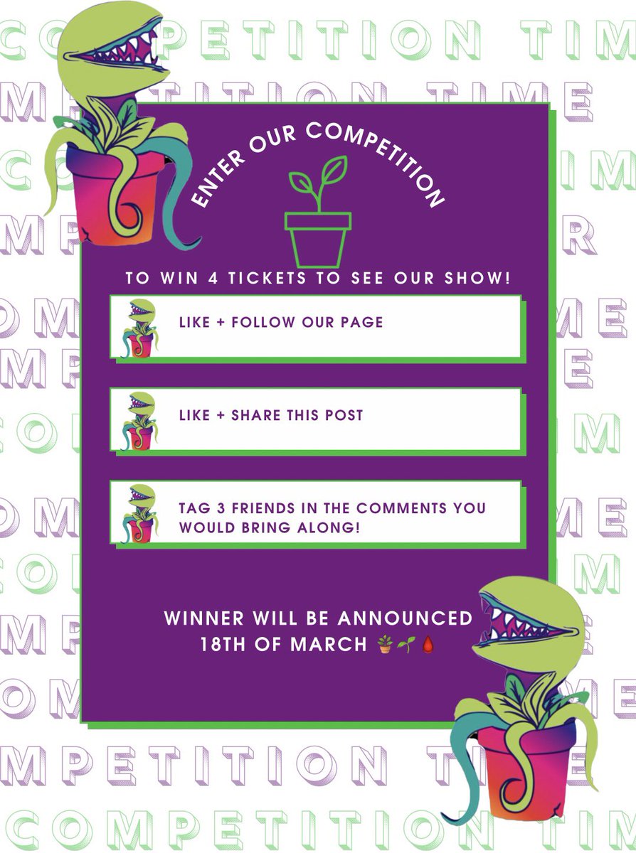 🌟COMPETITION TIME OVER ON OUR FACEBOOK PAGE🌟 Head over to our Facebook page, follow the steps listed on our post and be in with the chance of winning 4 tickets to our upcoming production of Little Shop of Horrors!🪴🌱🩸⚡️