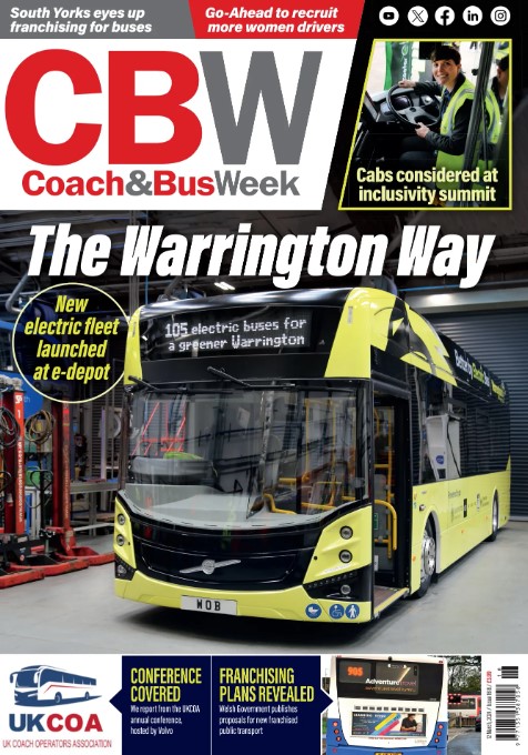This week: <a href="/transportwm/">Women in Transport</a> Inclusive Cab Summit, <a href="/WarringtonBuses/">Warrington's Own Buses</a> unveils new look for <a href="/VolvoBusUK/">Volvo Bus UK & Ireland</a>  e-bus fleet, issues addressed at the <a href="/UKCoachAwards/">UK Coach Awards</a>  annual conference, Welsh franchising proposals revealed and South Yorkshire considers its options
cbwmagazine.com/current-issue/
