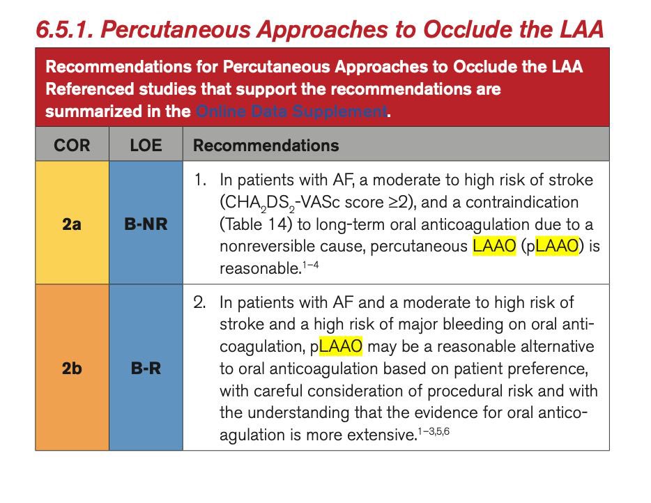 cardiotipss's tweet photo. 📌Oclusión de la orejuela auricular izquierda ‼️
🫀90% de los EVC cardioembolicos vienen de la orejuela izquierda 
👽 4 morfologías: cactus, ala de pollo, manga de viento, coliflor( la más trombogenica) 
🔖 Artículo a leer: PROTECT -AF, PREVAIL, PRAGUE 
✅ Diferentes dispositivos: WATCHMAN FLX/ AMULET/ LAmbre/ Wavecrest/Conformal 
‼️Tabla con indicacion de colocación ( 2A ACC ) 
‼️Tabla con los diferentes esquemas de anticoagulacion/antiagregacion