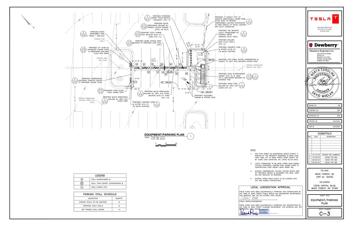 A new Supercharger is coming soon to Wake Forest, North Carolina!!

Permits have been submitted for a 12-stall charging site near the Lowes Foods at the Wake Forest Crossing on Capital Blvd.