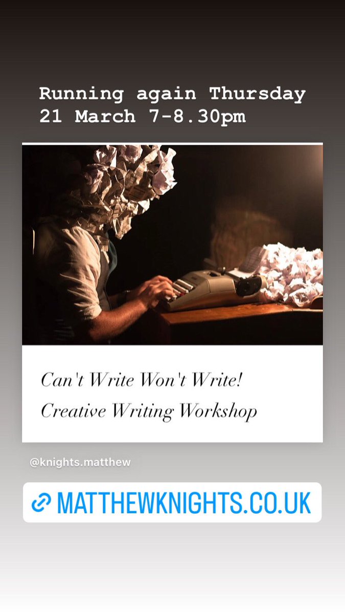 A #creativewriting workshop for those who don’t want to do a creative writing workshop (but actually do). Thursday 21 March 7-8.30pm online. Book here matthewknights.co.uk/shop