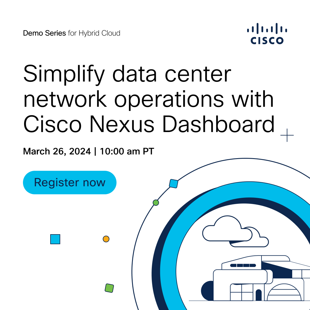 📣 Unlock the power of managing your data center networks effortlessly with #CiscoNexusDashboard. Join us for a live demo of the upgraded experience, customer stories, and more. 
  
Register now 👇🏽
cs.co/6017kJp4W

#CiscoDCC #AIML