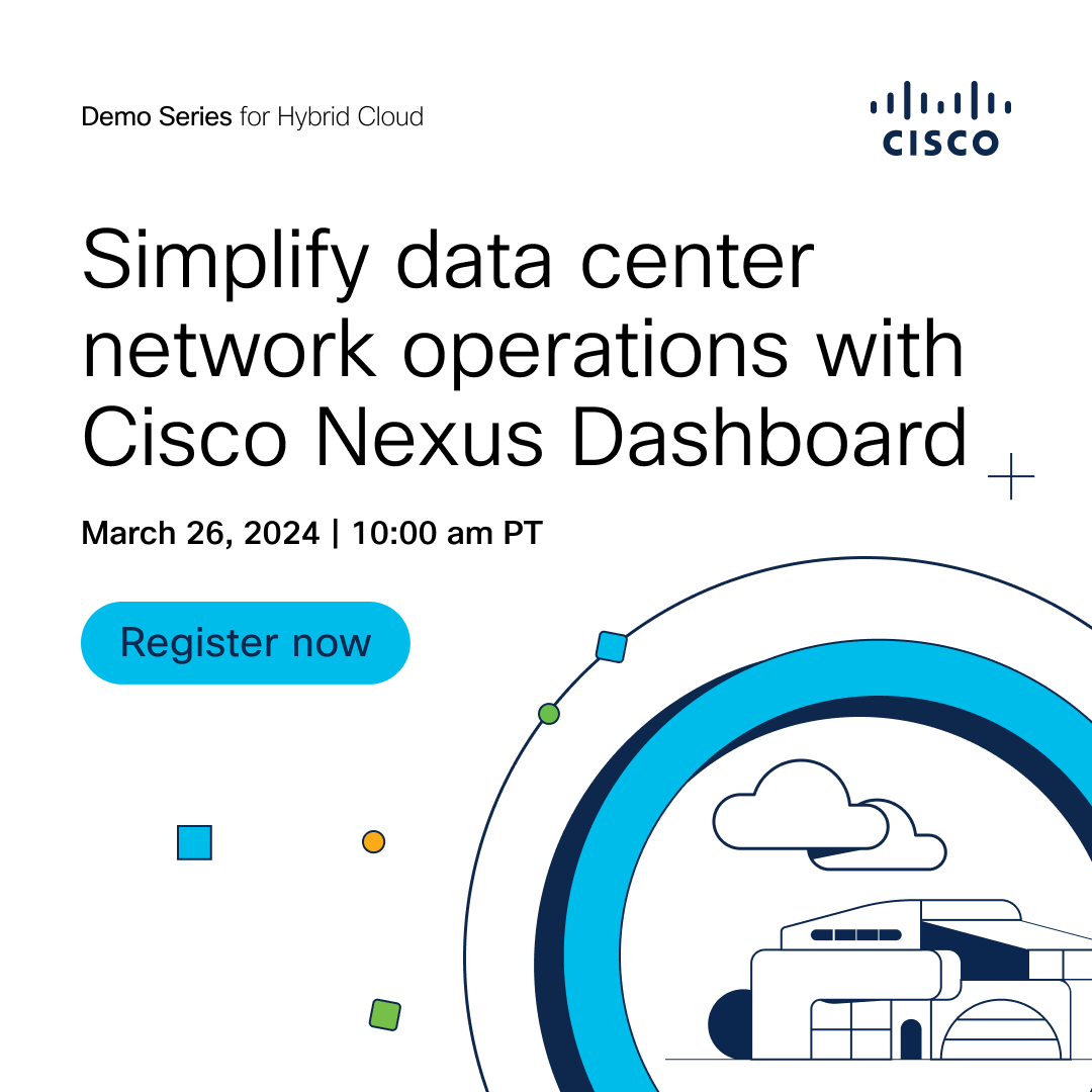 📣 Unlock the power of managing your data center networks effortlessly with #CiscoNexusDashboard. Join us for a live demo of the upgraded experience, customer stories, and more. Register now 👇🏽 cs.co/6017kJp4W #CiscoDCC #AIML