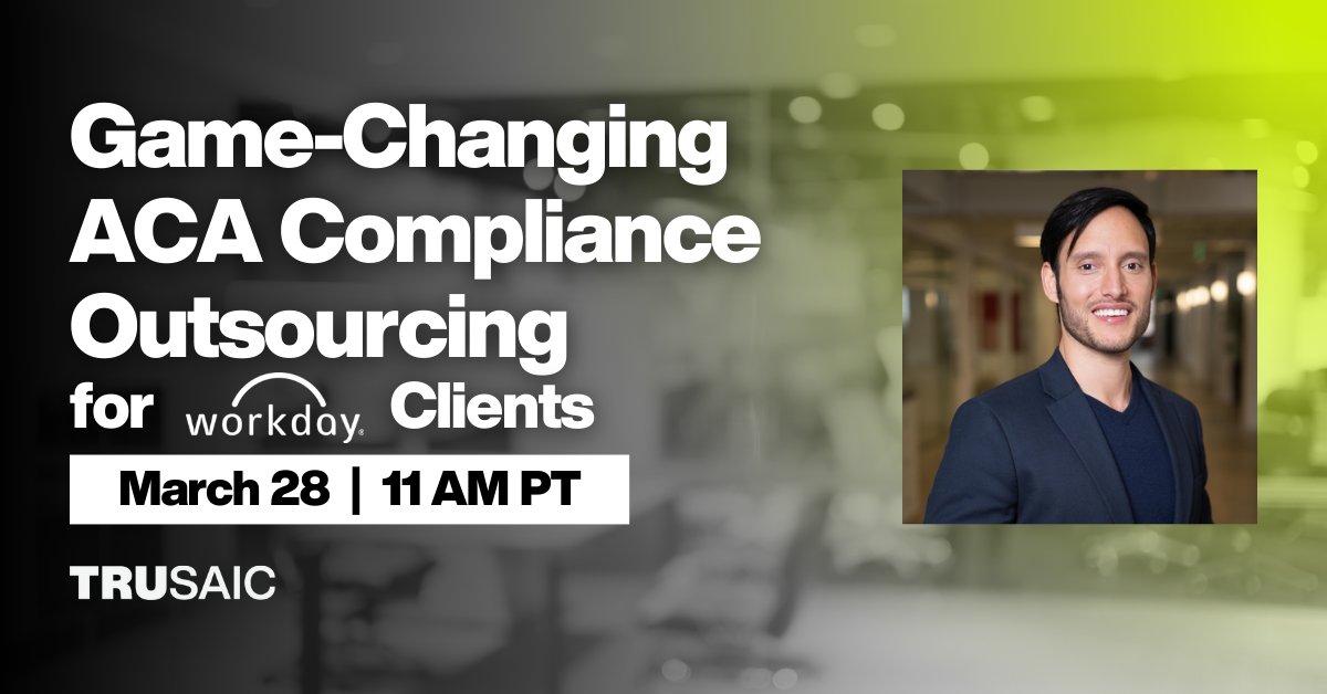 #ACA #Compliance is complicated, but it doesn’t have to be. Join our webinar for @Workday clients on March 28 at 11 AM PT, where John Ford, our Chief Revenue Officer, reveals how ACA compliance outsourcing can simplify your journey. Sign up today >>> bit.ly/434rJoz