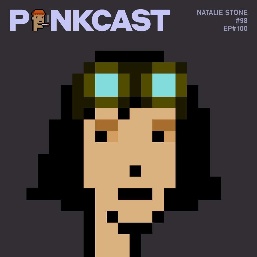 1/5 🚨🚨PUNK OF THE WEEK🚨🚨

GM to all the Welding Googlers! 🤘

Episode 100: #Punk98, <a href="/NaughtalieStone/">STONE</a>, Ex-Googler, GM of @cryptopunksnfts &amp; Lover of Art, Literature &amp; Cultivating Connections

OUT NOW! Go! Go! Go!
👇

#PunkCast #3atty #BlackLipstick #WeldingGoggles #DarkHair