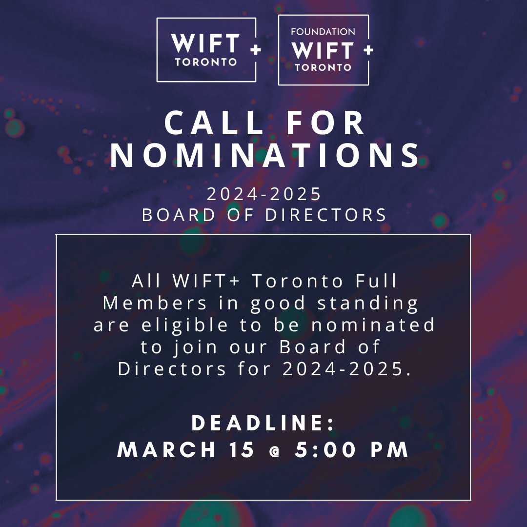 Calling all visionaries and fearless leaders! 💼 WIFT+ Toronto is on the lookout for you to shape the future as part of their Board of Directors. Act fast! Nominate someone (or yourself) by March 15, 2024! wift.com/programs-event…
