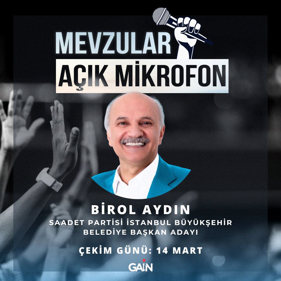 Mevzular Açık Mikrofon’da soru sormak isterseniz bu postun altına #sorumvar yazın ve ekip arkadaşlarımız size ulaşsın. -Mevzular Açık Mikrofon Saadet Partisi İstanbul Büyükşehir Belediye Başkanı Adayı Birol Aydın’ın katılımıyla gerçekleşecektir. -Programın Çekim Tarihi 14 MART