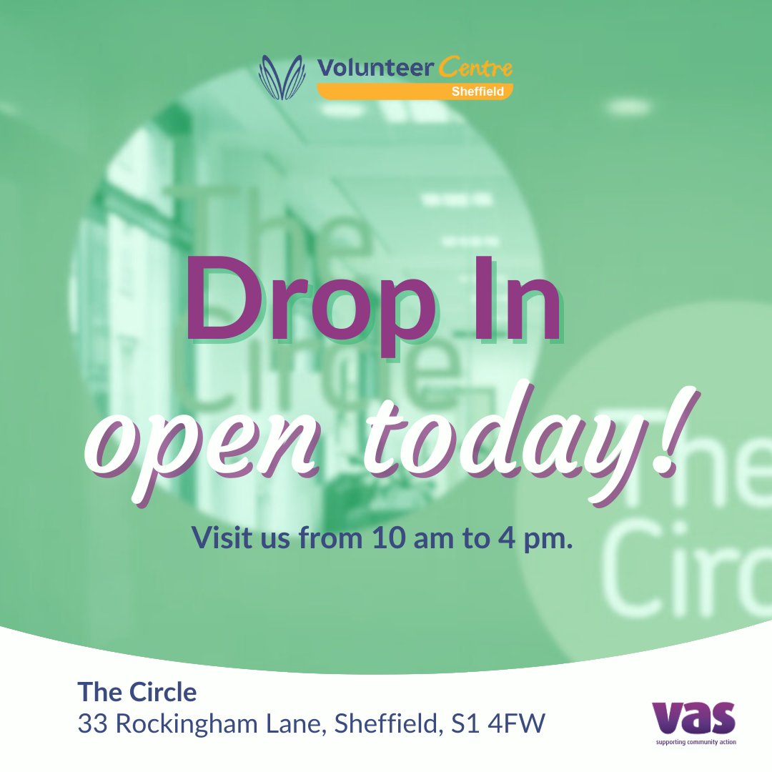 Calling all change-makers! It's Tuesday #DropIn at the #VolunteerCentre #Sheffield! Pop in any time from 10am - 4pm to find out about volunteering 📍The Circle, 33 Rockingham Lane, Sheffield, S1 4FW Discover more ow.ly/3XBg50QxOTu #Community #GiveBack #SocialGood