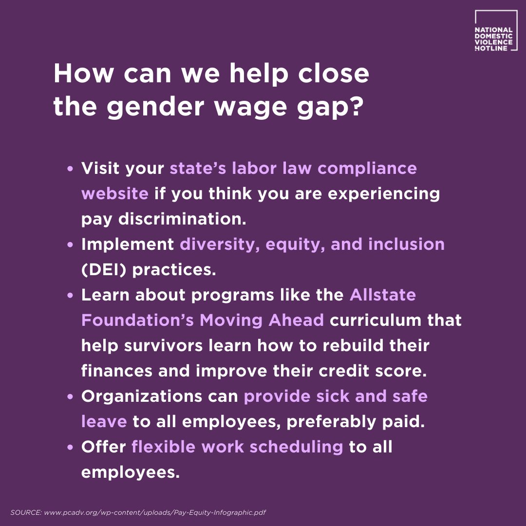 On #EqualPayDay, let's remember that the gender wage gap isn't just a statistic, it's a barrier to economic independence, impacting women's ability to leave abusive situations. The ender wage gap must close in order to reduce the number of women facing domestic abuse. #EndDV