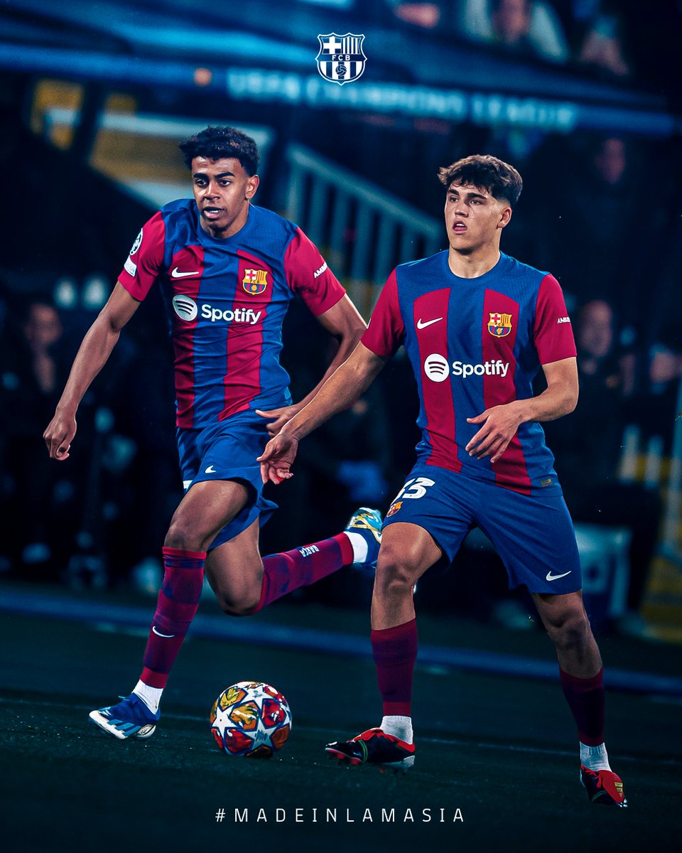 El Barça es el 1r equipo de la historia en alinear a dos jugadores menores de 18 años en una eliminatoria de Champions.

Lamine Yamal, 16 años y 243 días 💎
Pau Cubarsí, 17 años y 50 días 💎

La mejor cantera del mundo, <a href="/FCBmasia/">FC Barcelona - Masia</a> 🏡