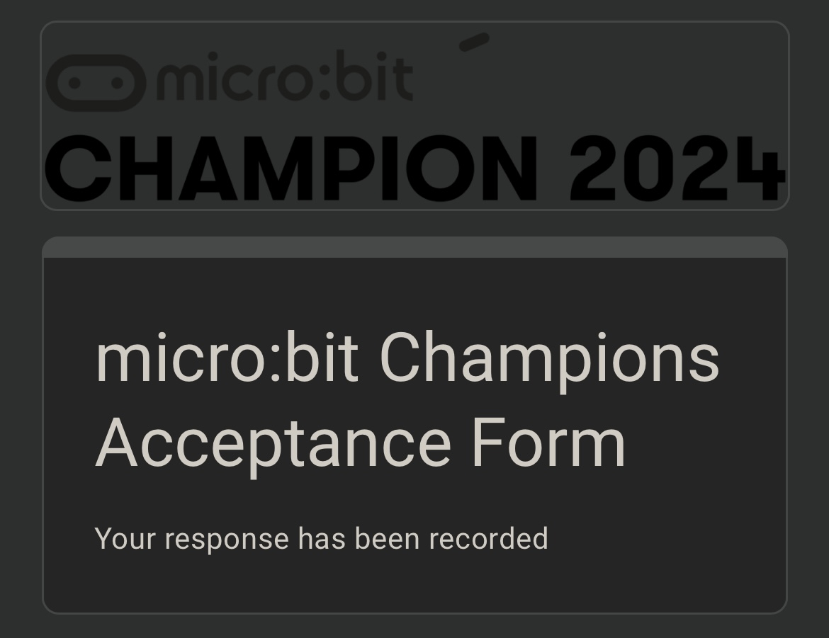 Hooray! Today I was offered and accepted the invitation to be a @microbit_edu Champion again for 2024! The micro:bit is such a great teaching and learning tool and it's great to be part of this community! #MicrobitChampion