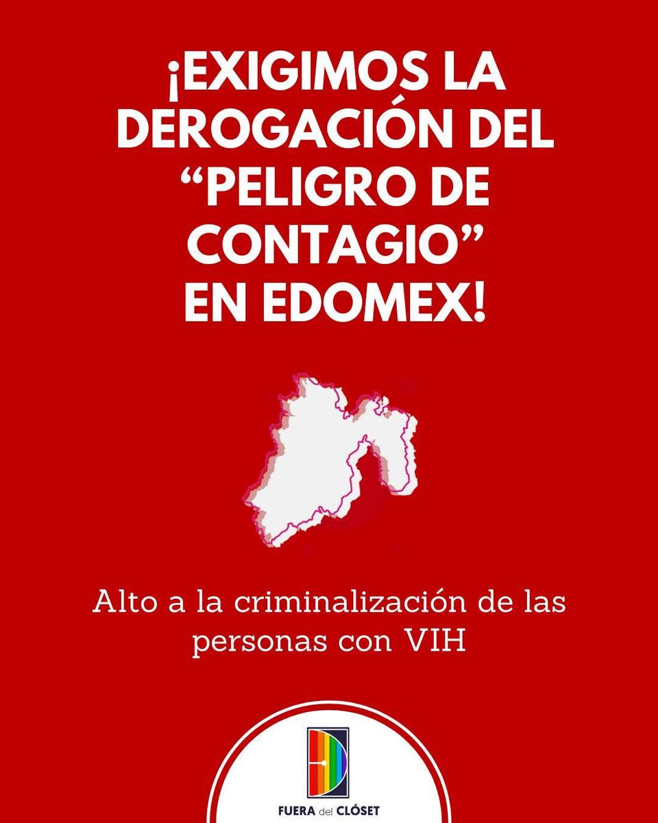 ¡Exigimos la derogación del 'peligro de contagio' del Código Penal en el #Edomex! 🔴✊📢 Las personas con VIH no somos delincuentes; lo criminal es la serofobia. #VIHSinEstigma #EdomexSinSerofobia C.c.p. @Legismex, @delfinagomeza, @CJ_Edomex, @ProfeMaurilioHG.