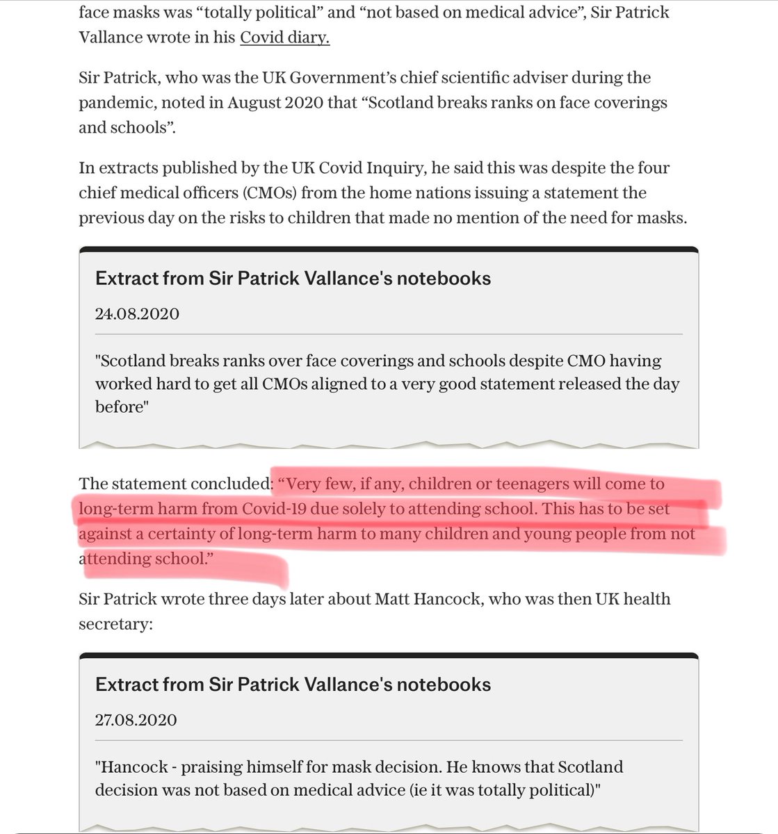 Absolutely astonishing from Patrick Vallance: “Very few, if any, children or teenagers will come to long-term harm from Covid-19 due solely to attending school.” In September 2021 when the UK’s Chief Medical Officers overrode the UK’s expert vaccine advisory committee to push…