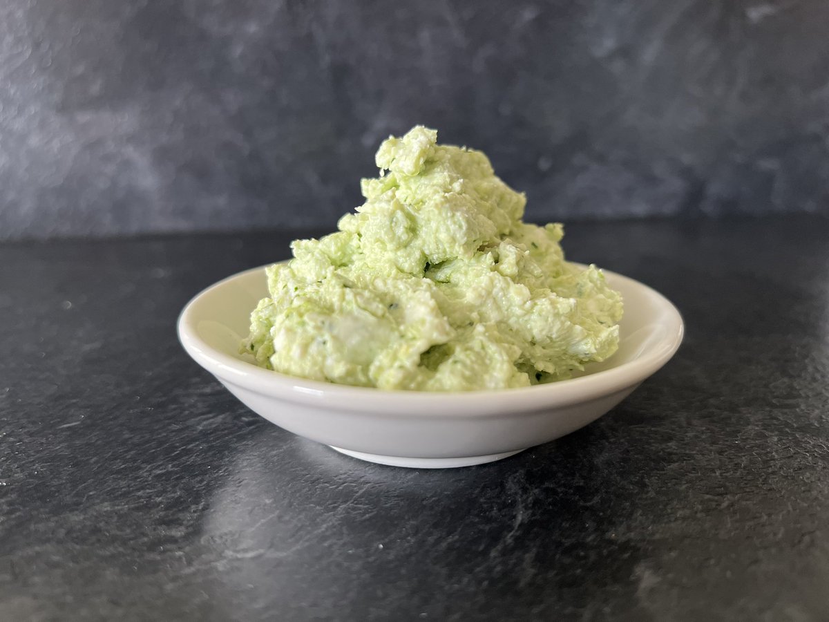 Quark cheese blended with wild garlic pesto and a wee dash of chive flower vinegar #quark #wildgarlic #scottishdairy