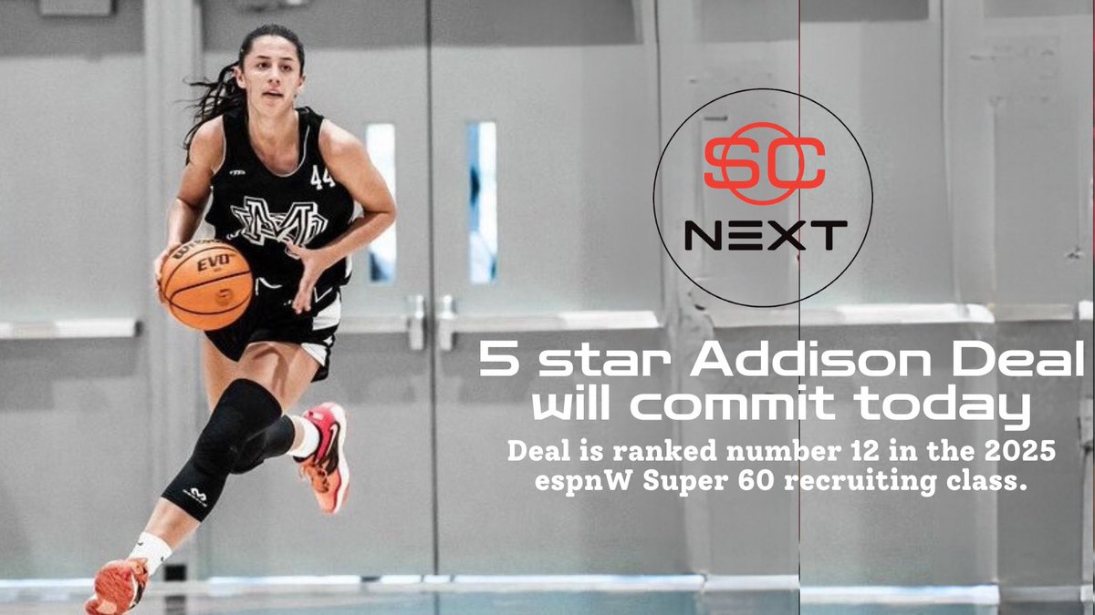 ❗️5 ⭐️ Addison Deal will commit today

Deal is ranked number 12 in the 2025 espnW Super 60 recruiting class.

around 3:15 pm PST / 6:15 pm EST via Instagram. 

INSTAGRAM LINK ➡️➡️: Instagram.com/brandonclayrec… #BClayRecruiting