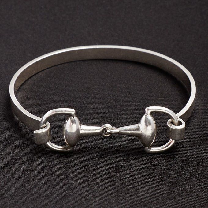 Taxco, Mexican Solid 925 Sterling Silver & Leather Horse Bit Bracelet.  18cm, 7