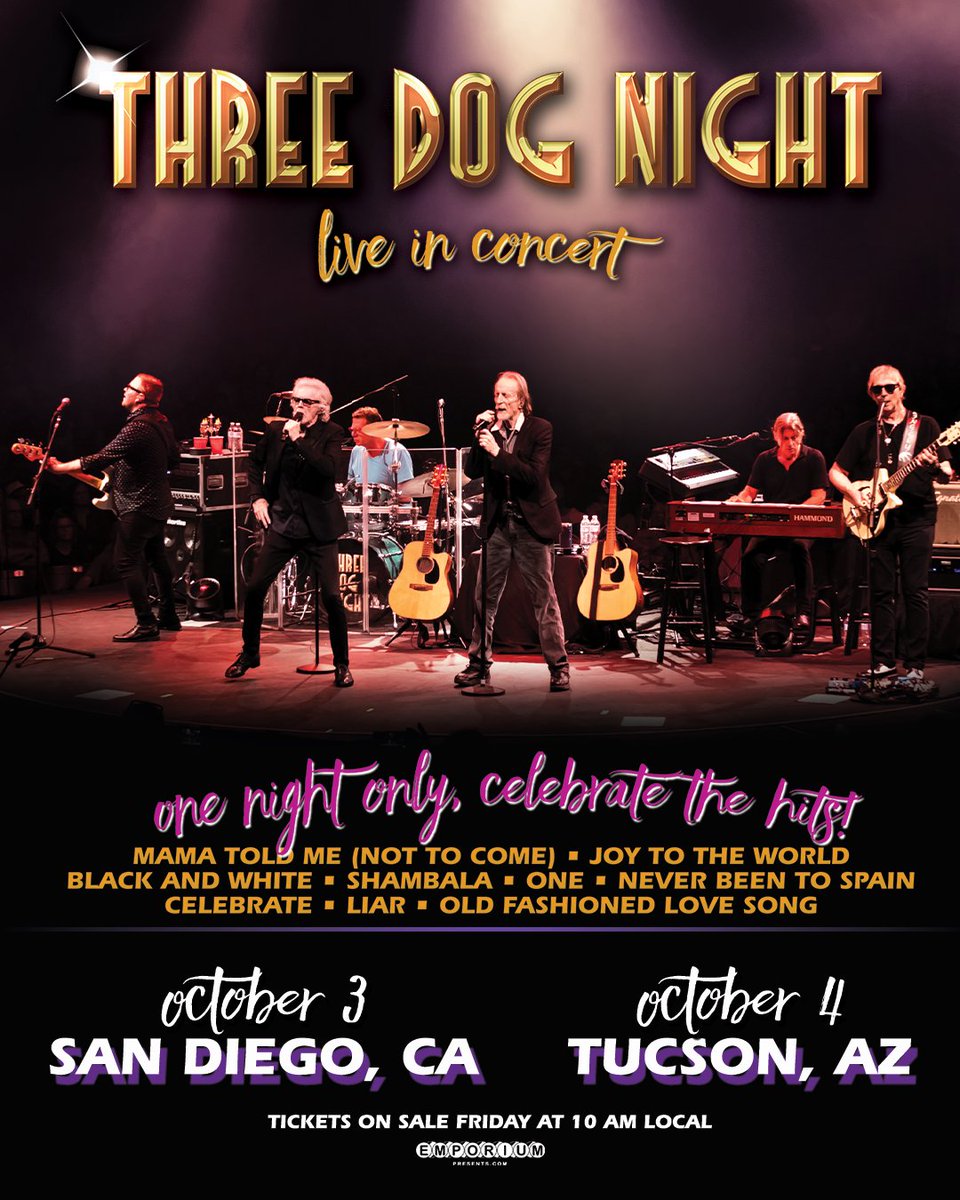 emporiumlive's tweet image. JUST ANNOUNCED: @threedognight 🎶
📍San Diego, CA - 10.3
📍Tucson, AZ - 10.4

#threedognight #threedognightlive #threedognightconcert #sandiegolivemusic #tucsonlivemusic