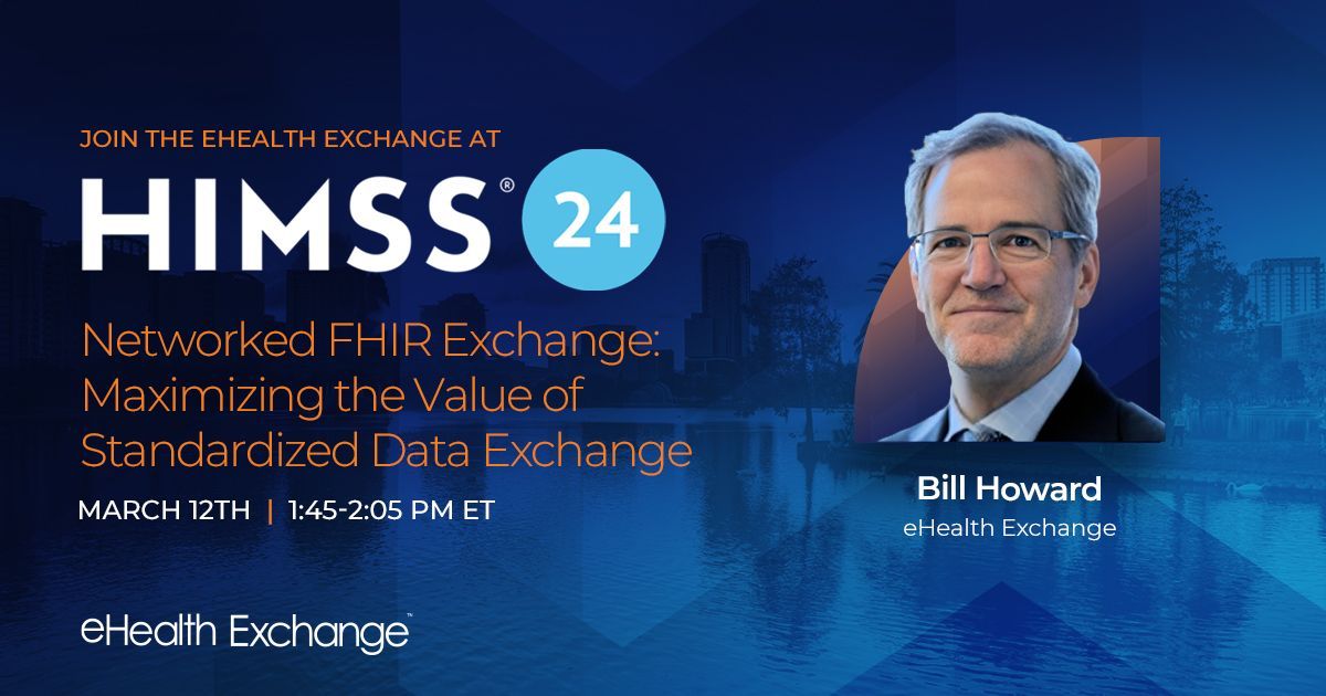Catch eHealth Exchange’s Bill Howard at #HIMSS24 today joined by Arkansas Blue Cross and Blue Shield, Cambia Health Solutions and ZeOmega to discuss scaling #FHIR exchange between payers and providers. Spotlight Theater | Hall B | Booth 3760 at 1:45pm. buff.ly/49CCtNn