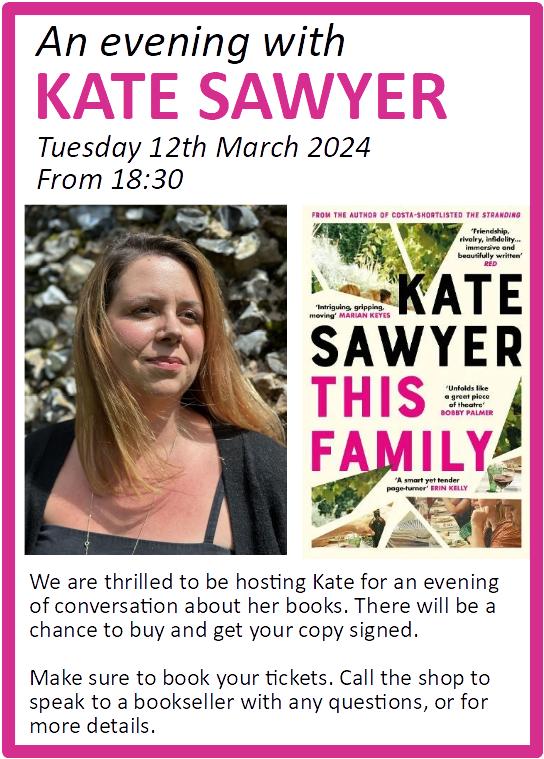 There are still some tickets left, so pop along and spend an evening with the brilliant Kate Sawyer! @KateSawyer