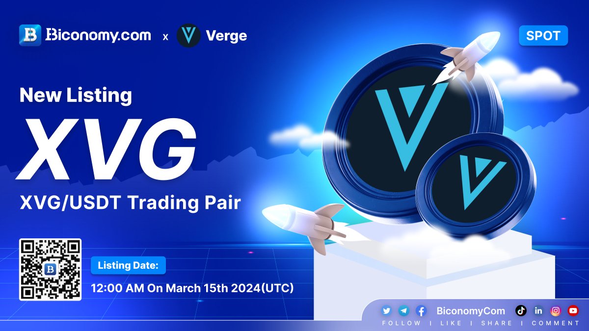 🚀NEW LISTING🔥 $XVG #Biconomy will list #Verge and open the #XVG / #USDT  trading pair at 12:00 AM on March 15th 2024(UTC)🔥 🗓️Open deposit and  withdrawal time: 12:00AM on March 15th 2024(UTC)