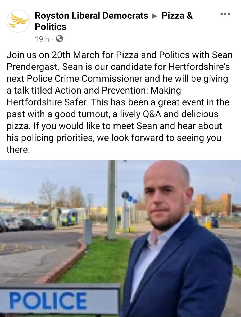 Please come along. You don't have to be a lib dem member. I look forward to speaking with as my people as possible about my policing priorities for Hertfordshire. For more details please visit the Royston Lib dem facebook page or message me directly.