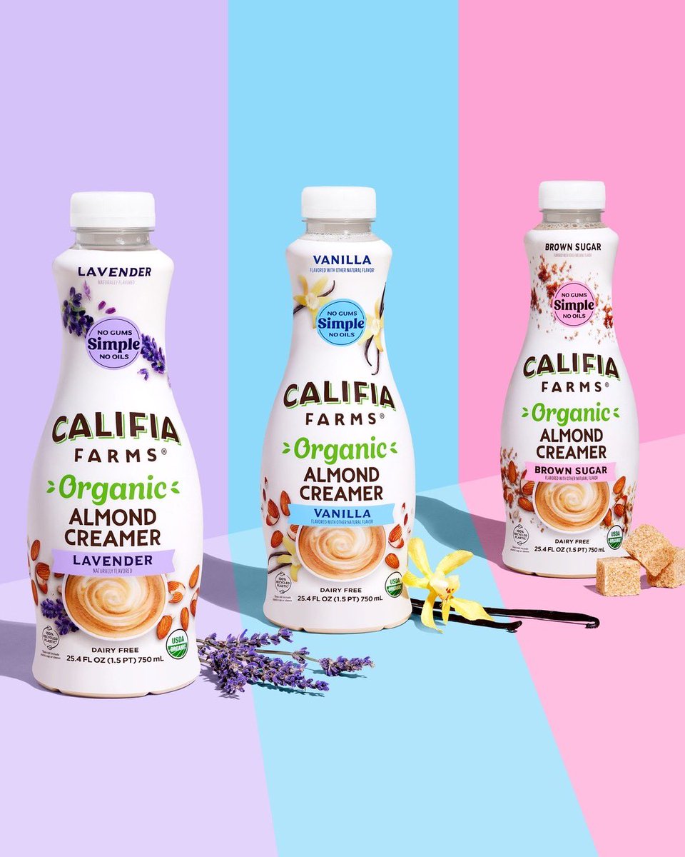 Simple, organic creamers are here. 🙌 No gums, no oils, and two new flavors we've never launched before! Find our NEW Brown Sugar, Lavender, and Vanilla Organic Almond Creamers at Natural Products Expo West this week and in retailers coming SOON!

califiafarms.com/product-catego…