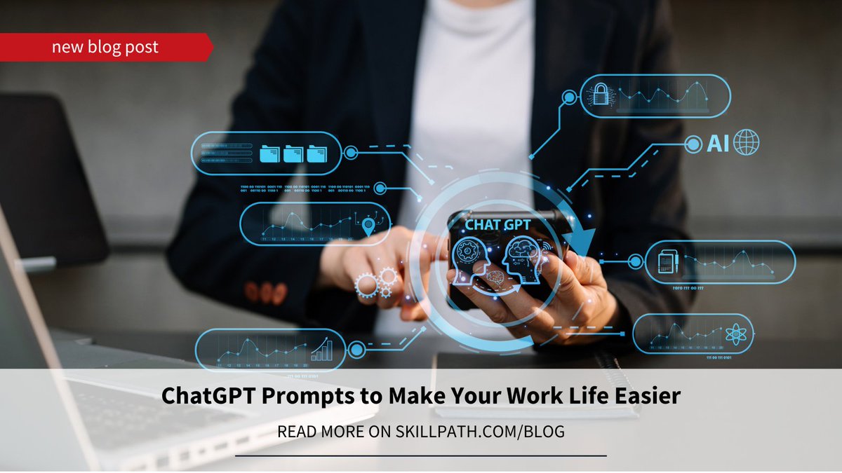 SkillPath's tweet image. While ChatGPT may come with some drawbacks, finding a middle ground where it helps you is key. In today&apos;s post, Brian Clausen outlines how using ChatGPT properly can help streamline your work. bit.ly/4a5EEbY
#ChatGPT #AI #TechnologyAtWork #TimeManagement #BusinessWriting