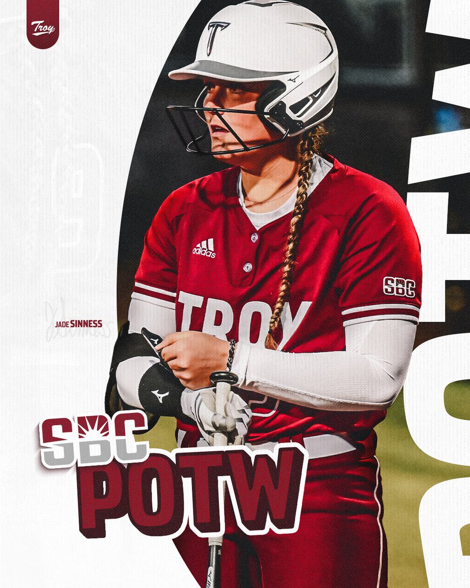TroyTrojansSB's tweet photo. Number 9 for the win!

Jade Sinness picking up her first Player of the Week this year. 

#E³ | #OneTROY ⚔️🥎 https://t.co/e9dYwl7NuT