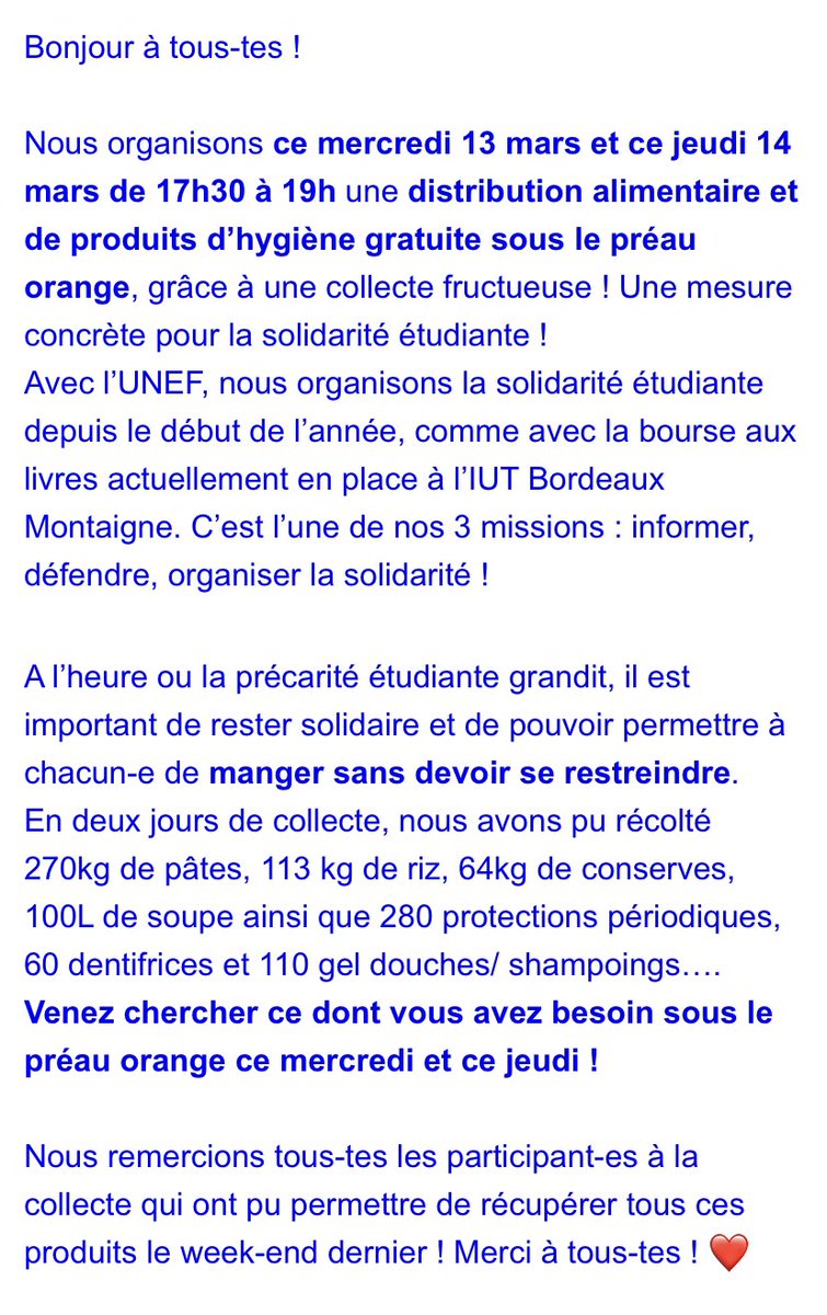 ⚠️ Pour ceux que ça intéresse ou dans le besoin !! Fac de Bordeaux campus de Pessac