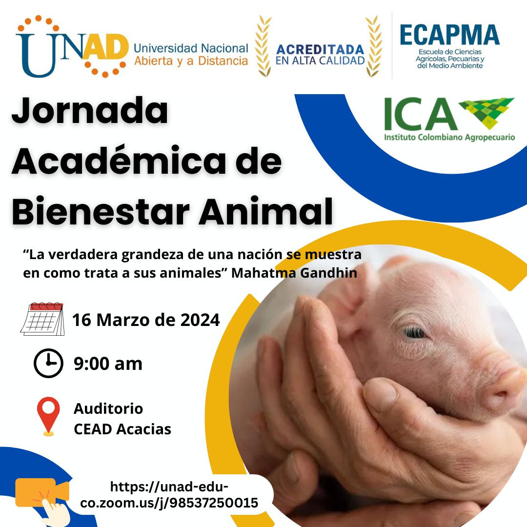 📢🐖🐴 Te esperamos! Este sábado en el Auditorio:
Wilson Jara Lopez -MVZ
Evaluación del bienestar animal en equidos
Gloria Derly Tovar - MVZ
Papel del bienestar animal en la inocuidad pecuaria primaria
Angela Yolima Mora - Zootecnista
Evaluación del bienestar animal en  Porcinos