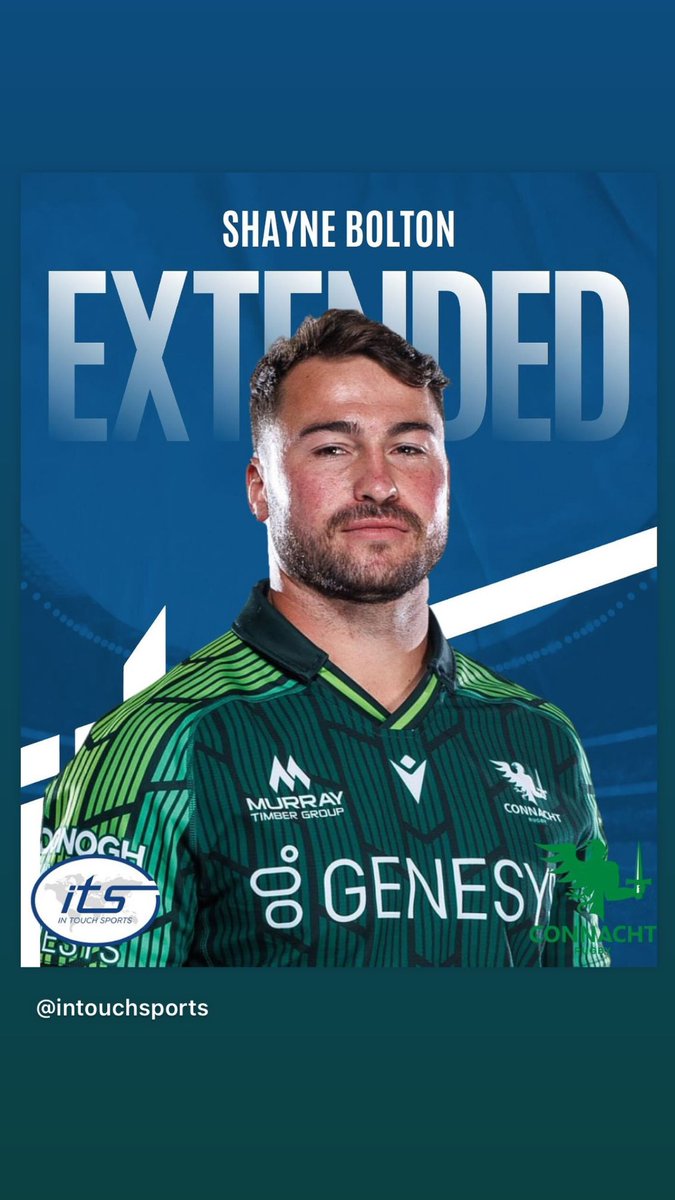 #Extension: ITS is delighted to announce that Shayne Bolton has officially renewed his contract with @connachtrugby Here's to yet another installment of triumph and progress! #ITS #Connacht #rugby #intouchsports #ITSannouncement #ITSExtension #itsrugbydeals