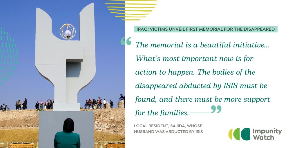ImpunityWatch's tweet image. 🤝 #Iraq: Victims unveil the first memorial for those #disappeared by ISIS

The #memorialisation initiative was spearheaded by a local victims' organisation. It is a permanent reminder of their continued demand for truth, #justice, and #accountability.

📝bit.ly/3IvjVTg