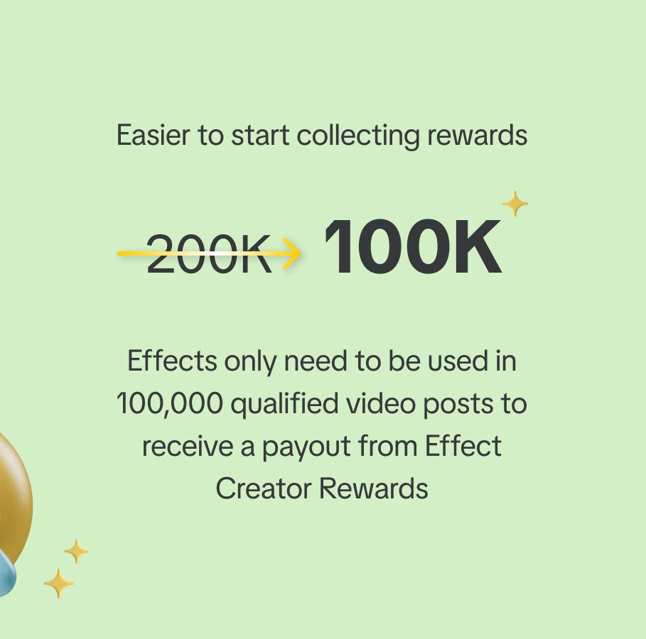We're enhancing opportunities for existing members and expanding to more creators with exciting new updates to Effect Creator Rewards! Read more here: effecthouse.tiktok.com/latest/news/ec…
