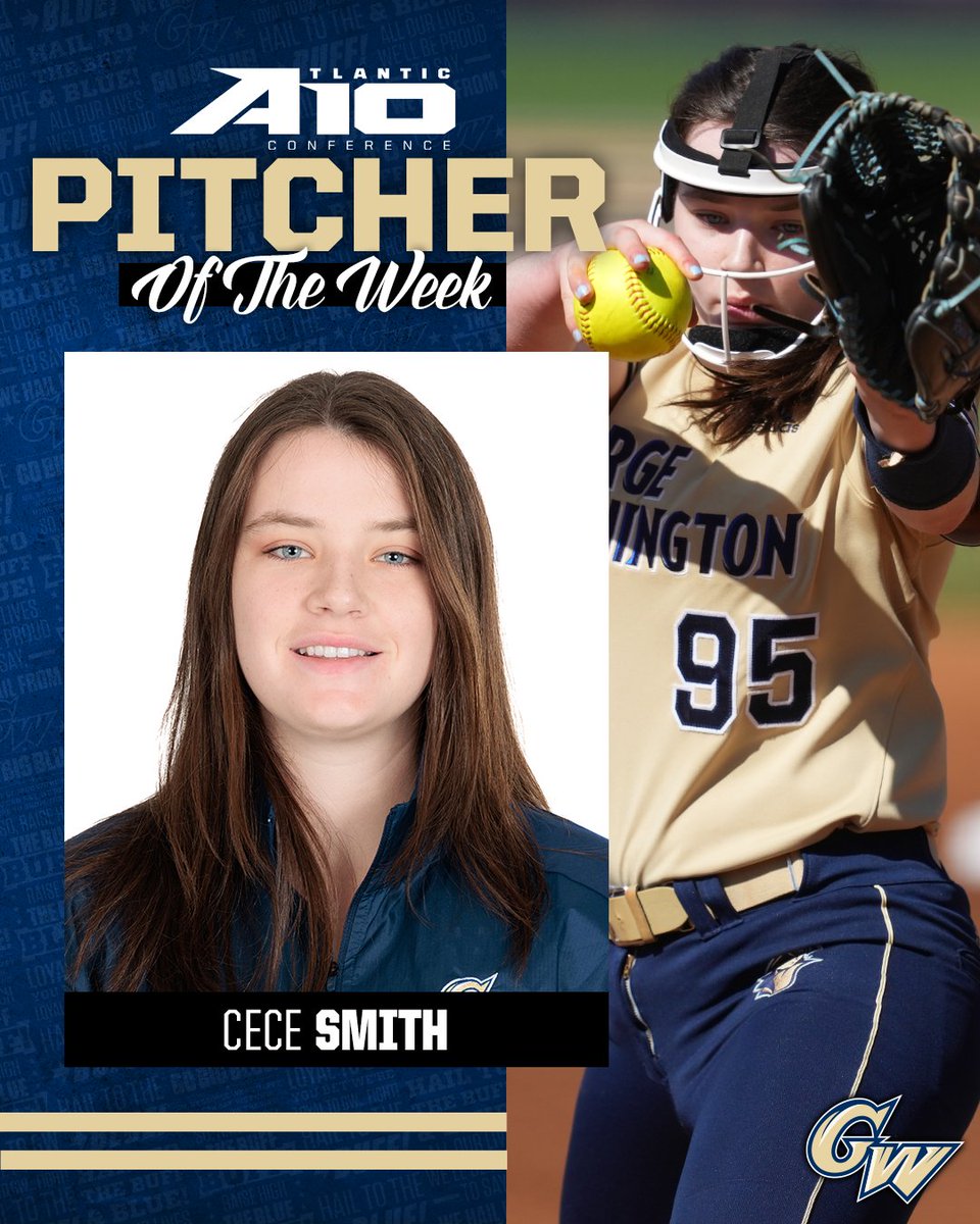 YES SHE DID. CECE SMITH. A-10 PITCHER OF THE WEEK.

📰: gwsports.com/news/2024/3/12…

<a href="/2023Cece/">Cece Smith</a> | #RaiseHigh | #Together