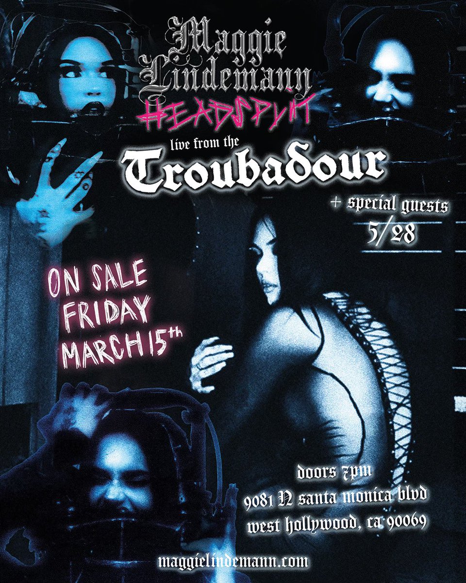 performing HEADSPLIT @theTroubadour on MAY 28th! tickets on sale Friday at 10am pt wl.seetickets.us/event/maggie-l…