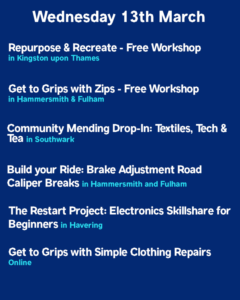 Day 3 of Repair Week has lots of great events and workshops helping you to get your stuff fixed and learn new repair skills 🔨 Check out what's on tomorrow and pop down to one of many exciting workshops taking place across the city: zurl.co/g6dP #RepairWeekLDN