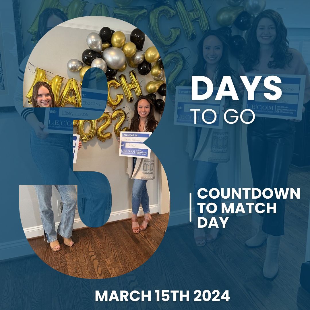 Countdown to Match Day! 

On Match Day, March 15th outstanding medical students will open their letters and learn where they will continue their medical training! 

#LECOM #MatchDay2022 #lecommatch2024