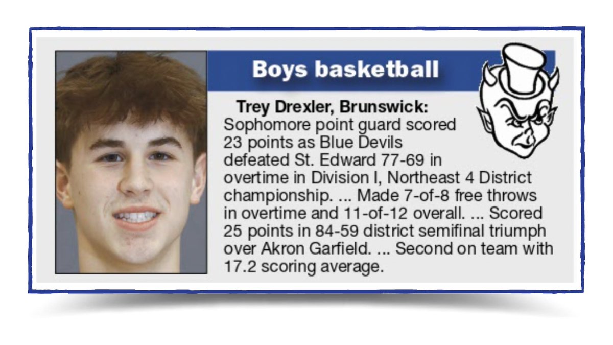 Congratulations to <a href="/BHSGoBigBlue/">Brunswick HS Athletics</a> student-athlete Trey Drexler, who earned Gazette Athlete of the Week honors for boys basketball!  Check out today’s <a href="/MedinaGazette/">The Gazette</a> for more details. #BrunswickPRIDE #JourneyOfABlueDevil #DedicatedToEXCELLENCE