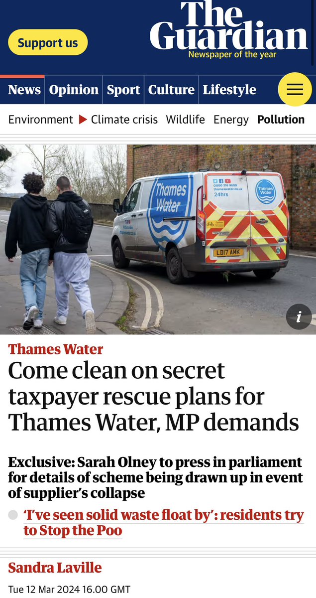It’s very clear that Thames Water could easily slip into special administration. The public therefore has a right to know what Ministers plan to do. The continual refusals from the Government not to publish their contingency plan stinks of a cover up. theguardian.com/business/2024/…
